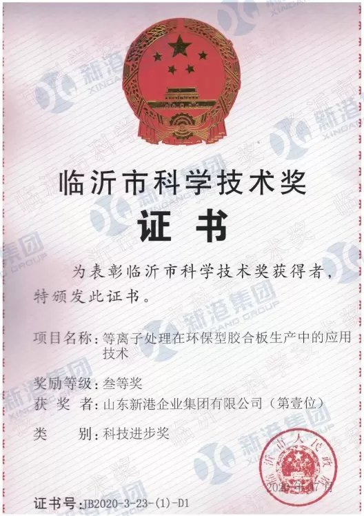 Certificato di premio per la scienza e la tecnologia